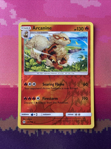 Pokemon Card Arcanine Sun & Moon Reverse Holo Rare 22/149 Near Mint