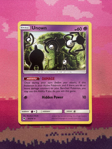Pokemon Card Unown Lost Thunder 90/214 Near Mint