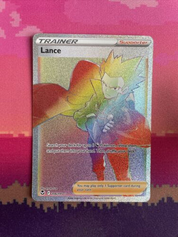 Pokemon Card Lance 206/195 Secret Rainbow Rare Silver Tempest Near Mint