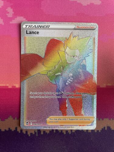 Pokemon Card Lance 206/195 Secret Rainbow Rare Silver Tempest Near Mint