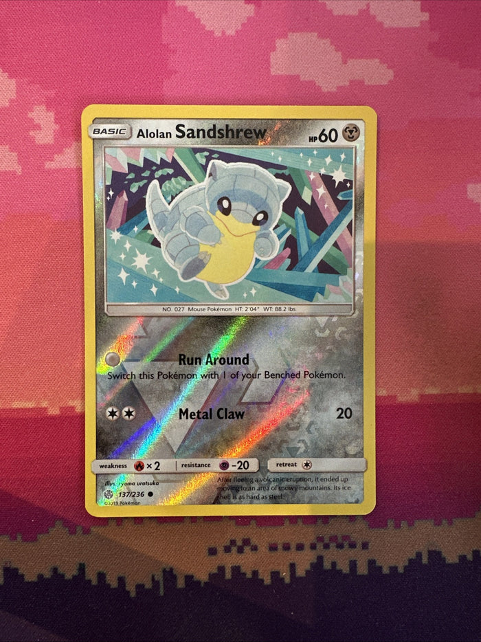 Pokemon Card Alolan Sandshrew Cosmic Eclipse Reverse Holo 137/236 Near Mint