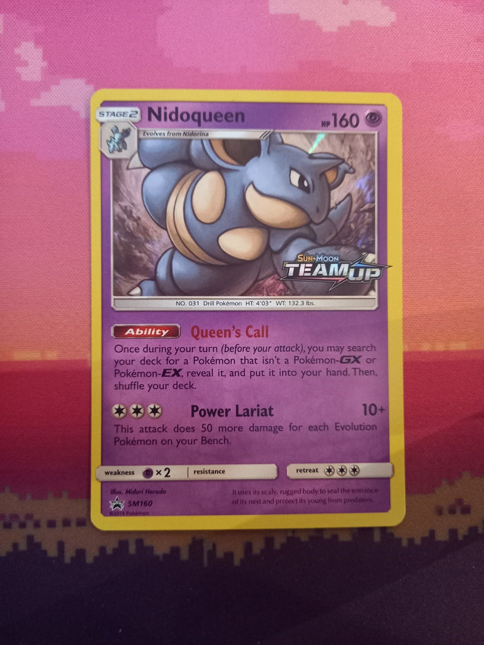 Pokemon Card Nidoqueen SM160 Black Star Promo Team Up Stamped Near Mint