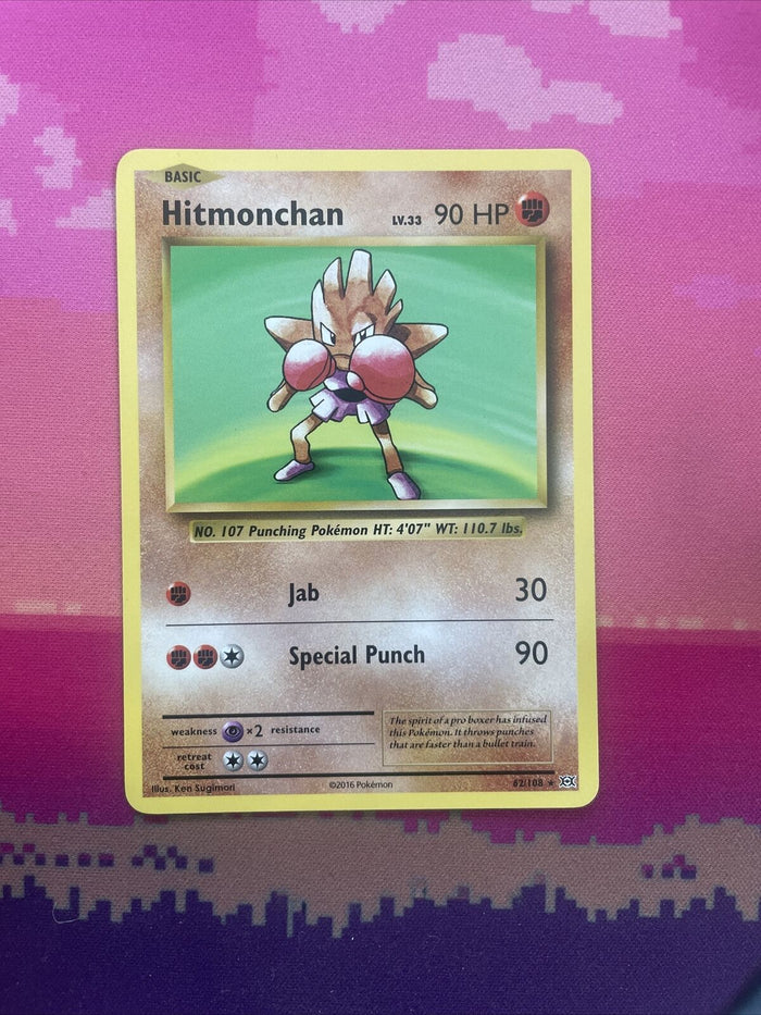 Pokemon Card Hitmonchan Evolutions Rare Non Holo 62/108 Near Mint
