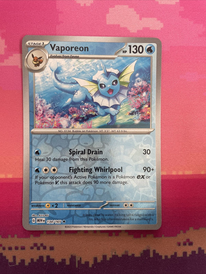 Pokemon Card Vaporeon Scarlet & Violet 151 Reverse Holo Rare 134/165 Near Mint