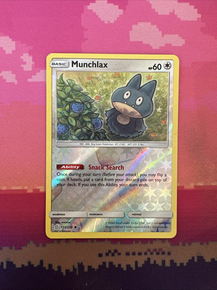 Pokemon Card Munchlax Unified Minds Reverse Holo 173/236 Near Mint