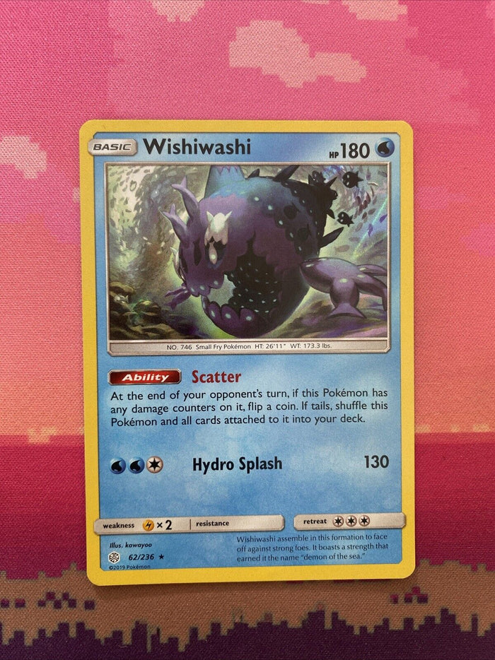 Pokemon Card Wishiwashi Cosmic Eclipse Holo Rare 62/236 Near Mint