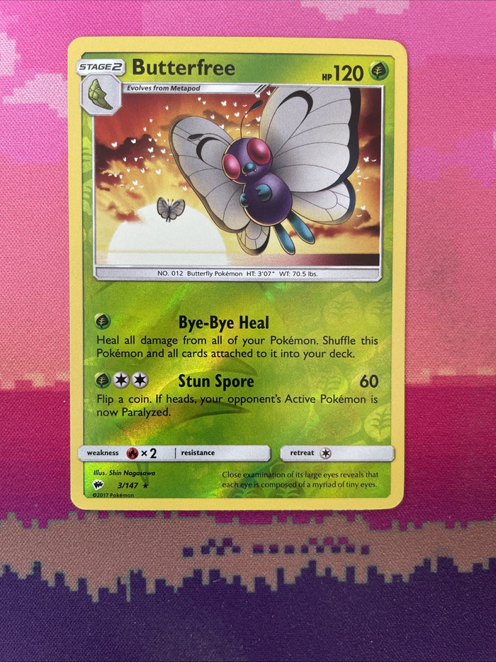 Pokemon Card Butterfree Burning Shadows Reverse Holo Rare 3/147 Near Mint