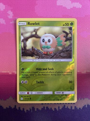 Pokemon Card Rowlet Cosmic Eclipse Reverse Holo 17/236 Near Mint