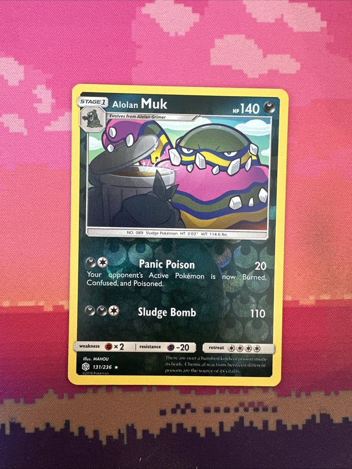 Pokemon Card Alolan Muk Cosmic Eclipse Reverse Holo Rare 131/236 Near Mint
