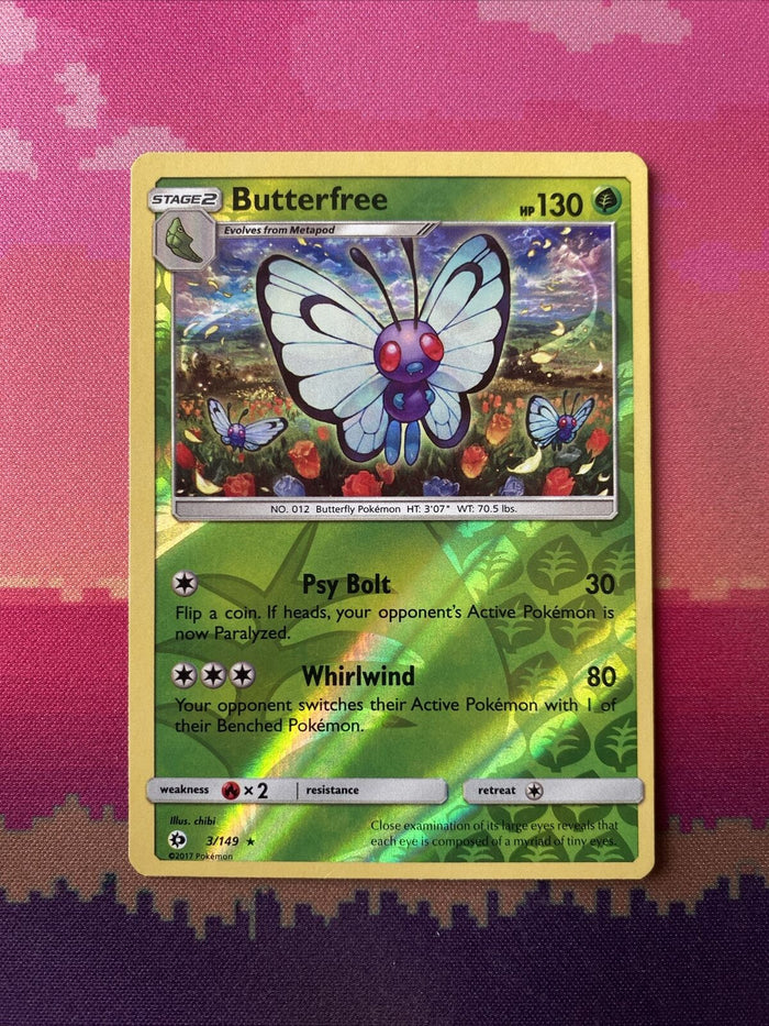 Pokemon Card Butterfree Sun & Moon Reverse Holo Rare 3/149 Near Mint