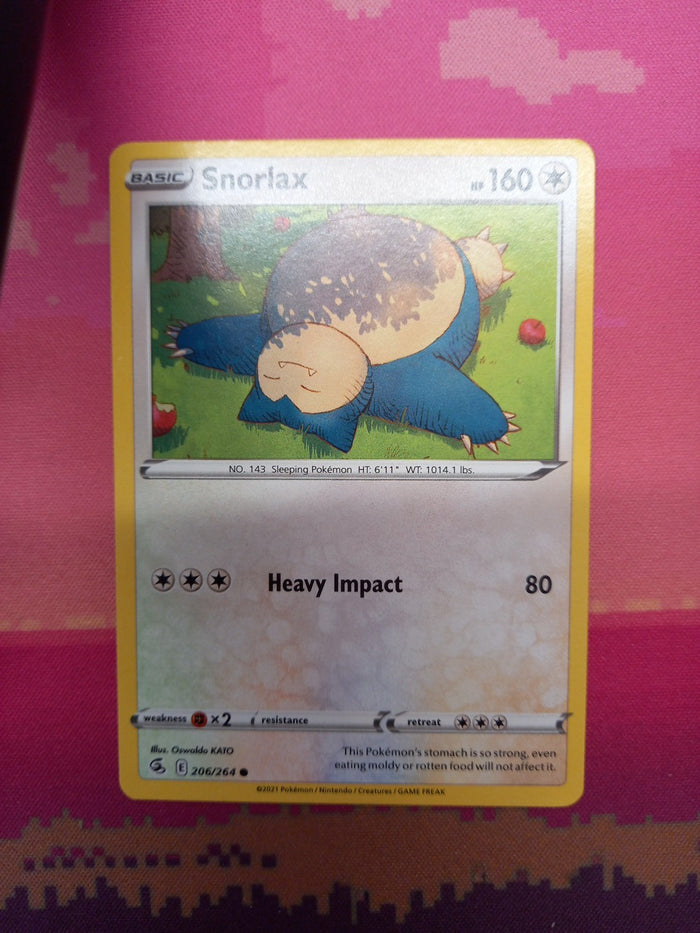 Pokemon Card Snorlax Fusion Strike Common 206/264 Near Mint