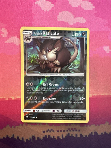 Pokemon Card Alolan Raticate Sun & Moon Reverse Holo Uncommon 77/149 Near Mint