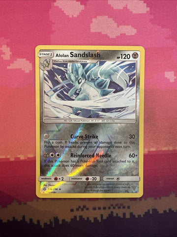 Pokemon Card Alolan Sandslash Cosmic Eclipse Reverse Holo Rare 138/236 Near Mint