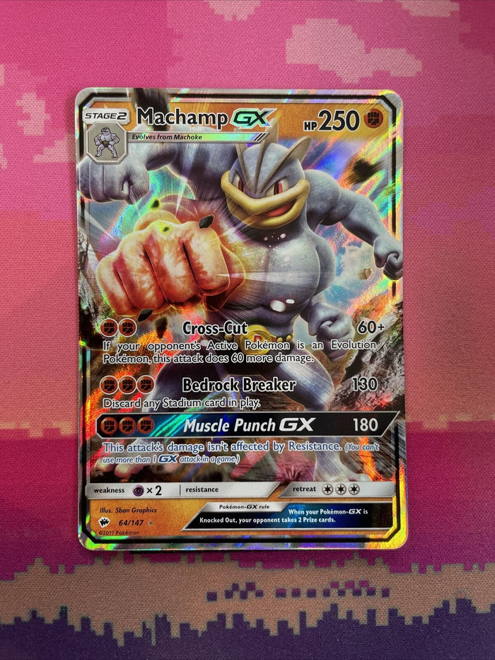 Pokemon Card Machamp GX 64/147 Ultra Rare Burning Shadows Near Mint
