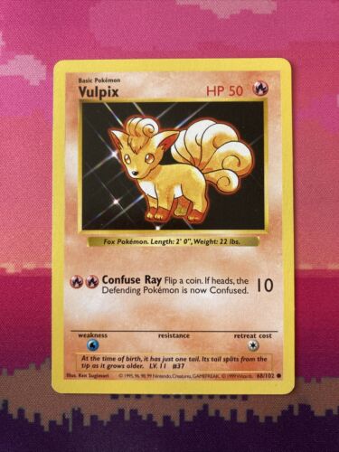 Pokemon Card Vulpix Shadowless Base Set Common 68/102 Near Mint