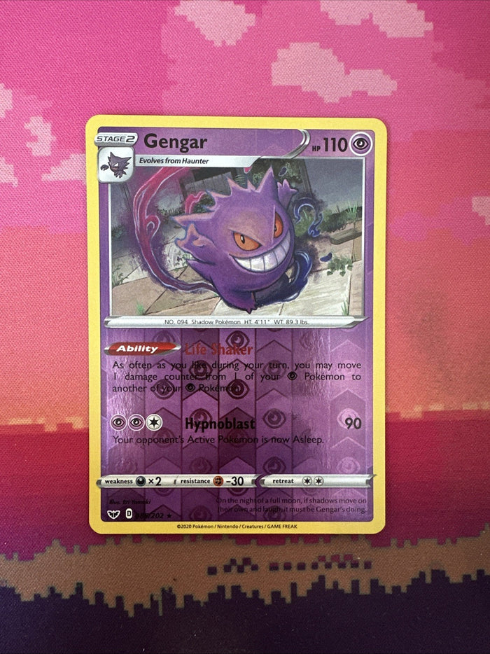 Pokemon Card Gengar Sword & Shield Reverse Holo Rare 085/202 Near Mint
